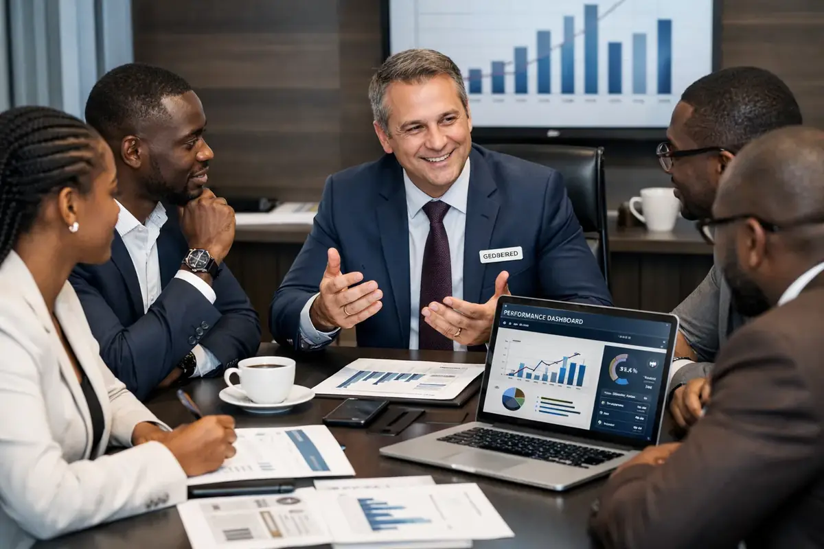 Réunion de travail entre conseillers et dirigeants d'entreprise